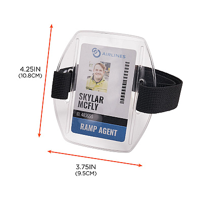 ergodyne Squids 3386 Arm Band ID/Badge Holder, Vertical, Black/Clear, 3.75 x 4.25 Holder, 2.5 x 4 Insert, 10/Pack (EGO19975)