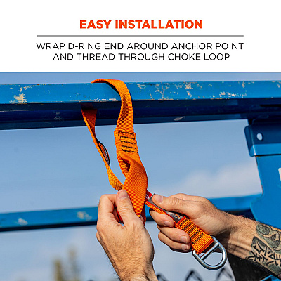 ergodyne Squids 3177 Anchor Choke Strap for Tool Tethering, 60 lb Max Safe Working Capacity, 28" Long, Orange (EGO19195)