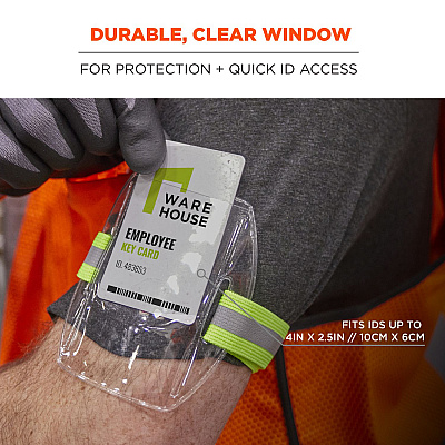 ergodyne Squids 3386 Arm Band ID/Badge Holder, Vertical, Hi-Vis Lime, 3.75 x 4.25 Holder, 2.5 x 4 Insert, 10/Pack (EGO19974)