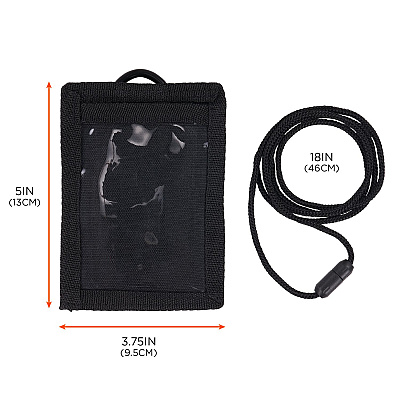 ergodyne Squids 3389 Wallet ID/Badge Holder,Horizontal/Vertical, Black, 3.75 x 5 for 2.75 x 3.5 Insert, 18" Cord (EGO19964)