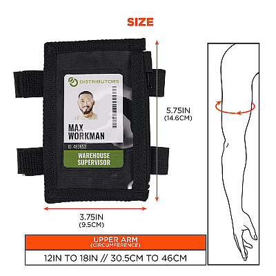 ergodyne Squids 3387 Dual Band Arm ID/Badge Holder with Zipper, Vertical, Black, 3.75 x 5.75 for 2.75 x 4.75 Insert (EGO19959)