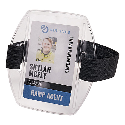 ergodyne Squids 3386 Arm Band ID/Badge Holder, Vertical, Black/Clear, 3.75 x 4.25 Holder, 2.5 x 4 Insert, 10/Pack (EGO19975)