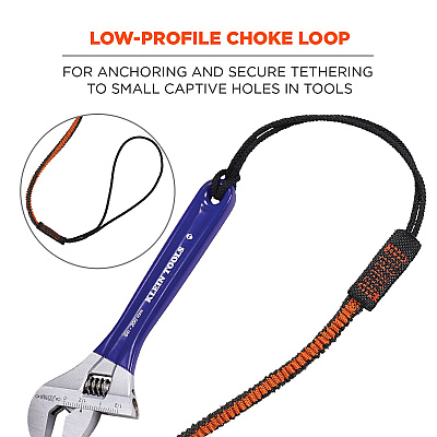 ergodyne Squids 3104F(x) Tool Lanyard with Carabiner/Choke Loop, 10 lb Max Working Capacity, 38" to 48" Long, Gray/Orange (EGO19804)