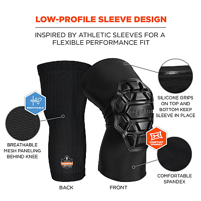 ergodyne ProFlex 550 Padded Knee Sleeves with 3-Layer Foam Cap, Slip-On, X-Large+, Black, Pair (EGO18553)