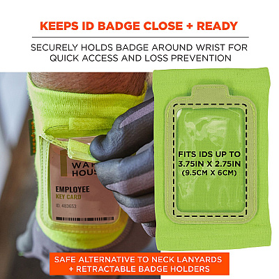 ergodyne Squids 3388 Wrist ID/Badge Holder, Vertical, Lime, 3.5 x 5.5 Holder, 2.75 x 3.75 Insert (EGO19962)