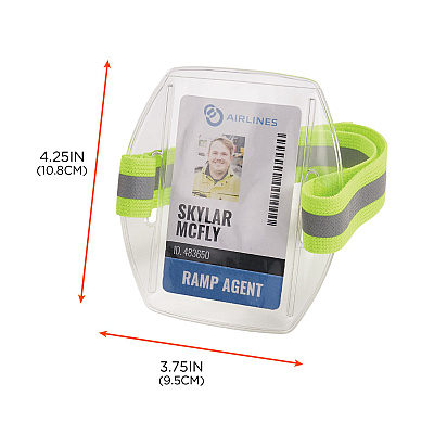 ergodyne Squids 3386 Arm Band ID/Badge Holder, Vertical, Hi-Vis Lime, 3.75 x 4.25 Holder, 2.5 x 4 Insert, 10/Pack (EGO19974)
