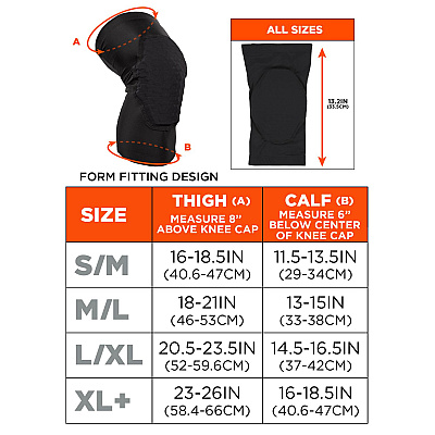 ergodyne Proflex 525 Lightweight Padded Knee Sleeves, Slip-On, X-Large+, Black, Pair (EGO18528)