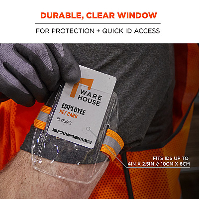 ergodyne Squids 3386 Arm Band ID/Badge Holder, Vertical, Hi-Vis Orange, 3.75 x 4.25 Holder, 2.5 x 4 Insert, 10/Pack (EGO19976)