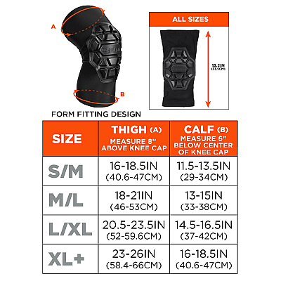 ergodyne ProFlex 550 Padded Knee Sleeves with 3-Layer Foam Cap, Slip-On, Medium/Large, Black, Pair (EGO18551)