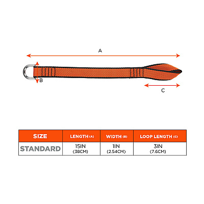 ergodyne Squids 3174 Anchor Choke Strap for Tool Tethering, 25 lb Max Safe Working Capacity, 15" Long, Orange (EGO19174)