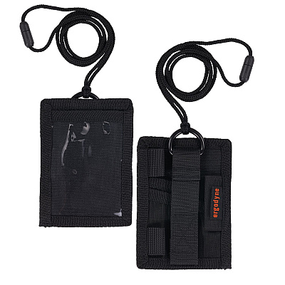 ergodyne Squids 3389 Wallet ID/Badge Holder,Horizontal/Vertical, Black, 3.75 x 5 for 2.75 x 3.5 Insert, 18" Cord (EGO19964)
