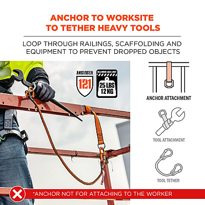ergodyne Squids 3174 Anchor Choke Strap for Tool Tethering, 25 lb Max Safe Working Capacity, 15" Long, Orange (EGO19174)