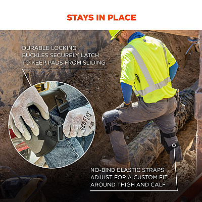 ergodyne Proflex 360 Hard Shell Hinged Knee Pads w/Non-Marring Cap, Buckle, One Size Fits Most, Black, Pair (EGO18360)