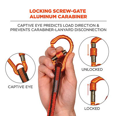 ergodyne Squids 3104F(x) Tool Lanyard with Carabiner/Choke Loop, 10 lb Max Working Capacity, 38" to 48" Long, Gray/Orange (EGO19804)