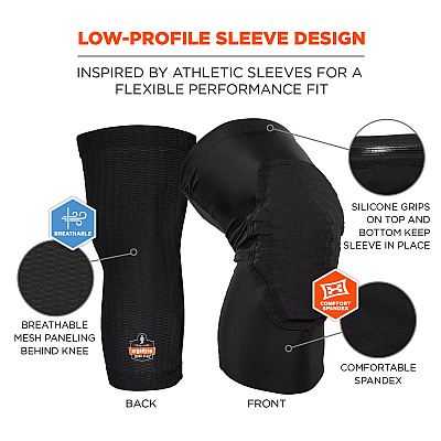 ergodyne Proflex 525 Lightweight Padded Knee Sleeves, Slip-On, Large/X-Large, Black, Pair (EGO18527)