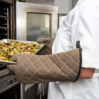 San Jamar Bestguard Oven Mitt, 17", WebGuard Plus Fabric, Tan, Pair (SJM800FG17)