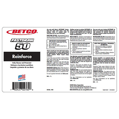 Betco Reinforce Floor Cleaner and Protectant, Lemon Scent, 2 L Bottle, 4/Carton (BET16834700)