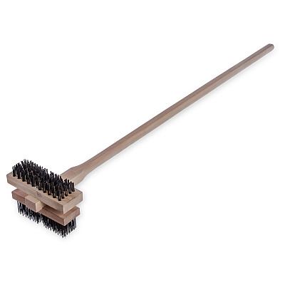 Carlisle Sparta Broiler Master Grill Brush and Scraper with Handle, Metal Bristles, 48" Natural Wood Handle (CFS4029400)