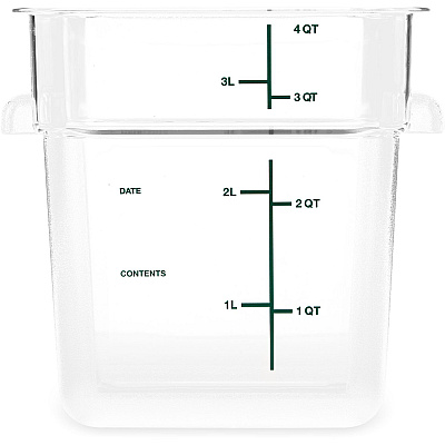 Carlisle Squares Polycarbonate Food Storage Container, 4 qt, 7.13 x 7.13 x 7.29, Clear, Plastic (CFS1195107)