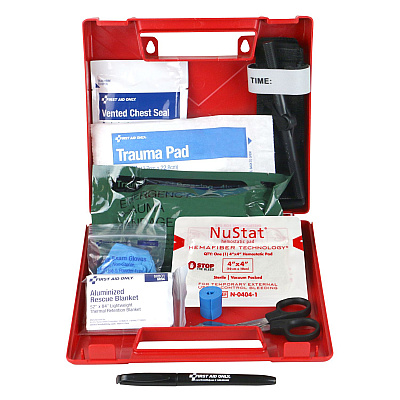 First Aid Only Bleeding Control Wall Station Single Kit - Deluxe, 14 Pieces, Plastic Case (91309)