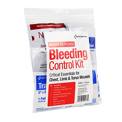 First Aid Only Critical Essentials Bleeding Control Kit for Limb, Chest and Torso Wounds, 11 Pieces, Plastic Bag (91137)