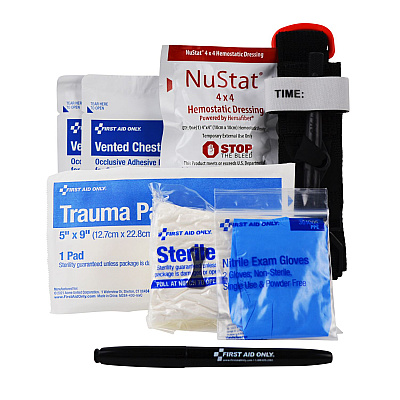 First Aid Only Critical Essentials Bleeding Control Kit for Limb, Chest and Torso Wounds, 11 Pieces, Plastic Bag (91137)