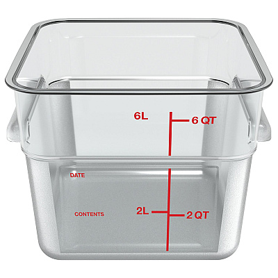Carlisle Squares Polycarbonate Food Storage Container, 6 qt, 8.75 x 8.75 x 7.31, Clear, Plastic (CFS1195207)