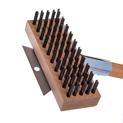 Carlisle Sparta Broiler Master Grill Brush and Scraper with Handle, Metal Bristles, 30", Natural Wood Handle (CFS36372500)