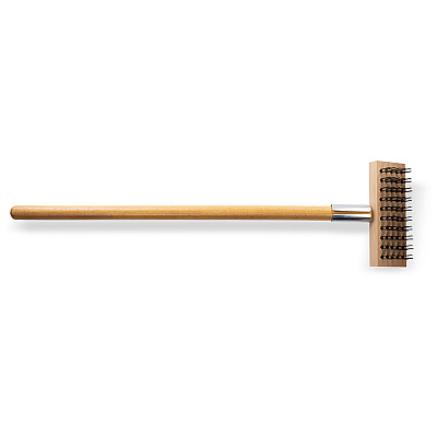 Carlisle Sparta Broiler Master Grill Brush and Scraper with Handle, Metal Bristles, 30", Natural Wood Handle (CFS36372500)