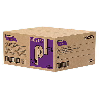 Cascades PRO Select Jumbo Bath Tissue, Septic-Safe, 1-Ply, White, 3.3" x 2,000 ft, 12 Rolls/Carton (CSDB212)