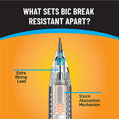 BIC Break-Resistant Mechanical Pencils with Erasers, 0.7 mm, HB (#2), Black Lead, Assorted Barrel Colors, Dozen (BICMV7PR11)