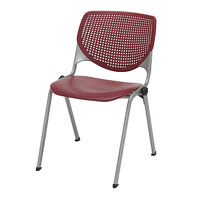 KFI Studios Pedestal Table with Four Burgundy Kool Series Chairs, Round, 36" Dia x 29h, Designer White (KFI811774036672)