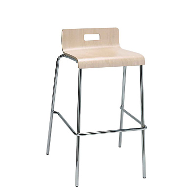 KFI Studios Pedestal Bistro Table with Four Natural Jive Series Barstools, Round, 36" Dia x 41h, Designer White (KFI840031900104)