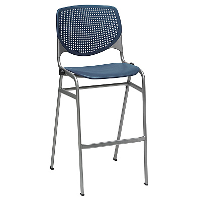 KFI Studios Pedestal Bistro Table with Four Navy Kool Series Barstools, Round, 36" Dia x 41h, Designer White (KFI811774037051)