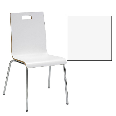KFI Studios Pedestal Table with Four White Jive Series Chairs, Round, 36" Dia x 29h, Crisp Linen (KFI810389024968)