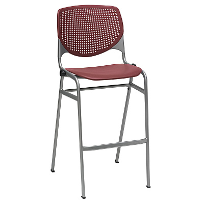 KFI Studios Pedestal Bistro Table with Four Burgundy Kool Series Barstools, Round, 36" Dia x 41h, Designer White (KFI811774037068)