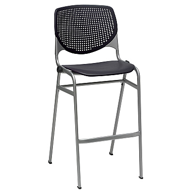 KFI Studios Pedestal Bistro Table with Four Black Kool Series Barstools, Round, 36" Dia x 41h, Studio Teak (KFI811774037280)