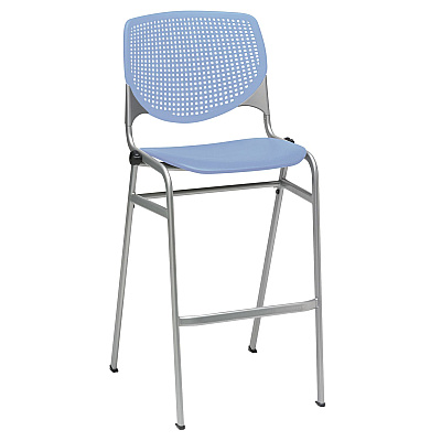 KFI Studios Pedestal Bistro Table with Four Periwinkle Kool Series Barstools, Round, 36" Dia x 41h, Designer White (KFI811774037136)