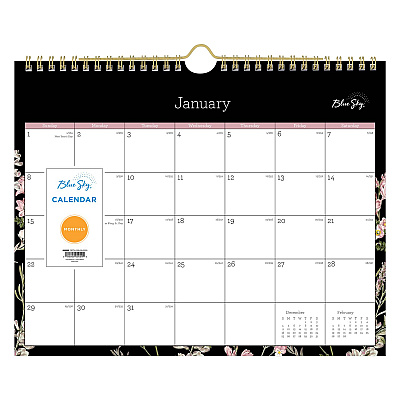 Blue Sky Neveah Monthly Wall Calendar, Floral Artwork, 11" x 8.75", White/Black/Pink Sheets, 12-Month (Jan to Dec): 2026 (139941)