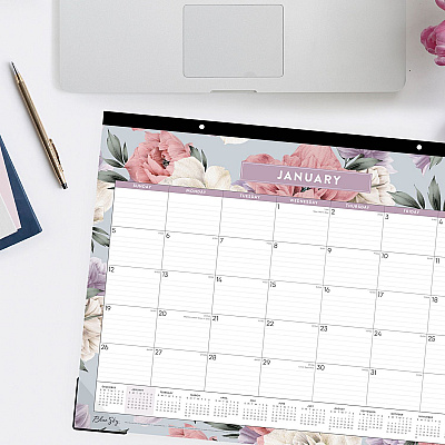 Blue Sky Tula Monthly Desk Pad Calendar, Floral Artwork, 22" x 17", White/Purple/Pink Sheets, Black Headband, 12-Month (Jan-Dec): 2026 (144086)