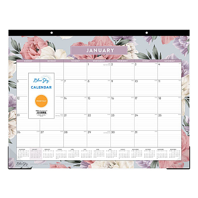 Blue Sky Tula Monthly Desk Pad Calendar, Floral Artwork, 22" x 17", White/Purple/Pink Sheets, Black Headband, 12-Month (Jan-Dec): 2026 (144086)