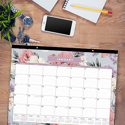 Blue Sky Tula Monthly Desk Pad Calendar, Floral Artwork, 22" x 17", White/Purple/Pink Sheets, Black Headband, 12-Month (Jan-Dec): 2026 (144086)