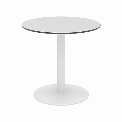 KFI Studios Eveleen Outdoor Patio Table with Two Gray Powder-Coated Polymer Chairs, 30" Dia x 29h, Designer White (KFI840031918451)