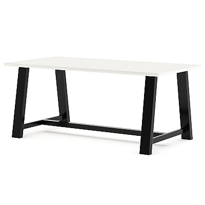KFI Studios Midtown Bistro Dining Table with Four Navy Kool Barstools, 36 x 72 x 41, Designer White (KFI840031900548)