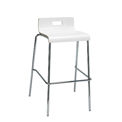 KFI Studios Pedestal Bistro Table with Four White Jive Series Barstools, Round, 36" Dia x 41h, Designer White (KFI840031900128)