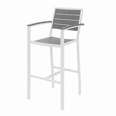 KFI Studios Eveleen Outdoor Bistro Patio Table with Two Gray Powder-Coated Polymer Barstools, 30" Square, Gray (KFI840031925268)