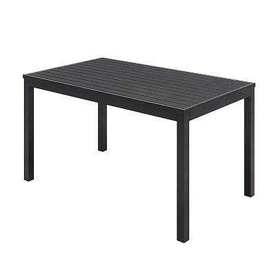 KFI Studios Eveleen Outdoor Patio Table with Two Black Powder-Coated Polymer Chairs and Two Benches, 32 x 55, Gray (KFI840031925152)