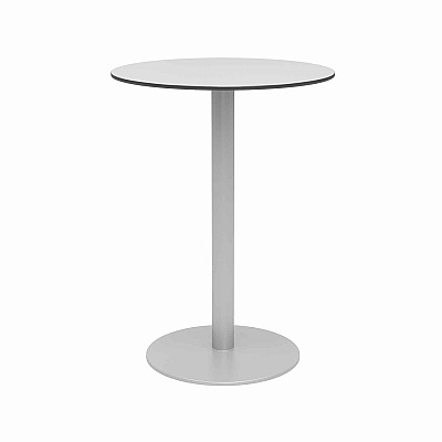 KFI Studios Eveleen Outdoor Bistro Patio Table, Two Mocha Powder-Coated Polymer Barstools, Round, 30" Dia x 41h, Gray (KFI840031918468)