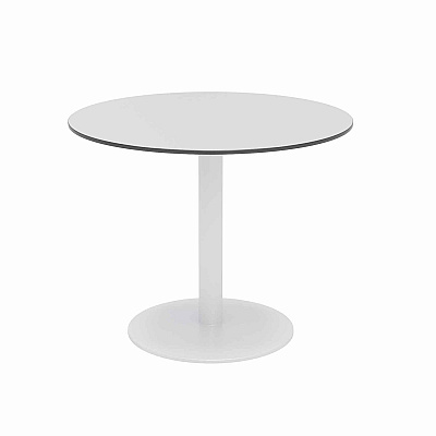 KFI Studios Eveleen Outdoor Patio Table, Four Mocha Powder-Coated Polymer Chairs, Round, 36" Dia x 29h, Fashion Gray (KFI840031918482)