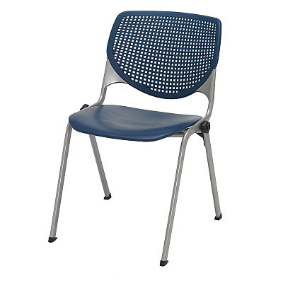 KFI Studios Pedestal Table with Four Navy Kool Series Chairs, Round, 36" Dia x 29h, Studio Teak (KFI811774036870)